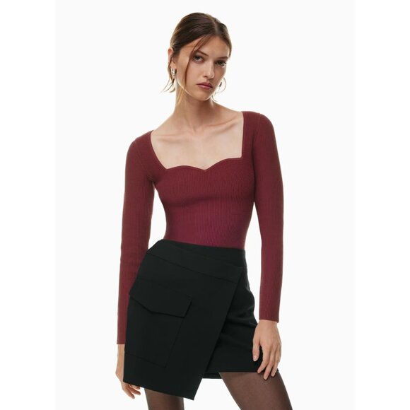 NWOT Aritzia BABATON Sculpt Knit Burgundy Sweetheart Long Sleeve Top, Size S - Picture 11 of 16